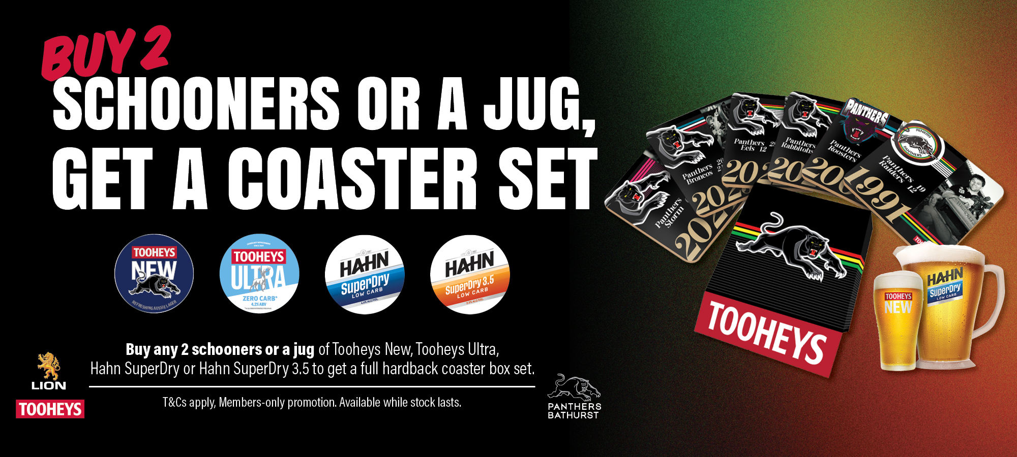 Buy 2 Schooners or a Jug, Get a Coaster Set